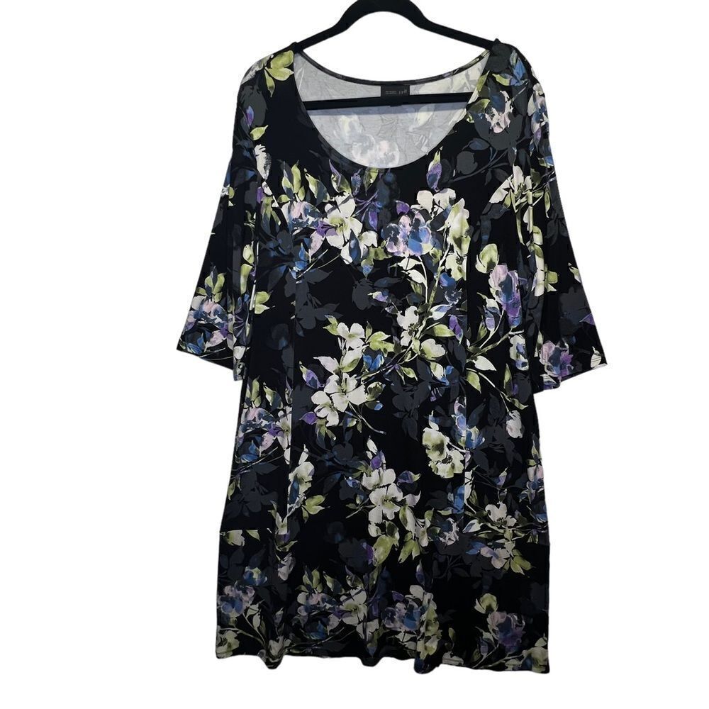 J. Jill xl Wearever Collection A-Line Dress spandex blend Black Floral Print